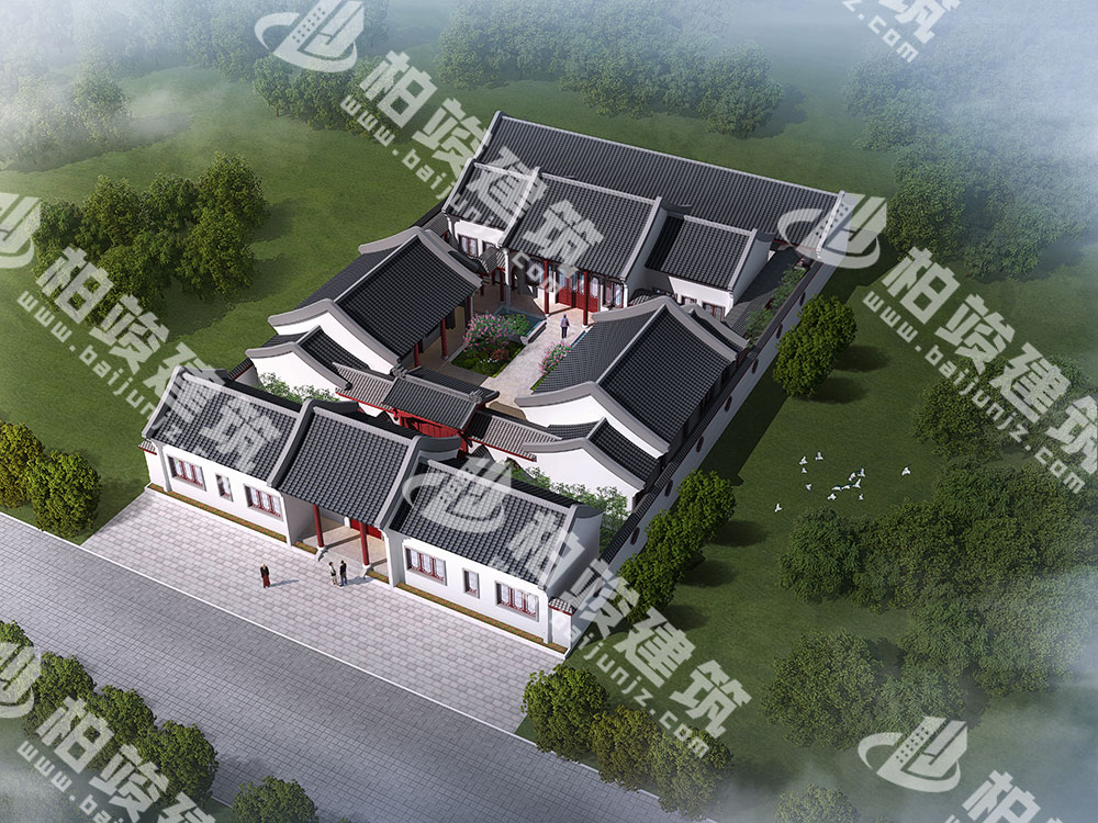 農(nóng)村自建四合院設(shè)計圖，三進(jìn)院落，占地1292㎡，內(nèi)部15室