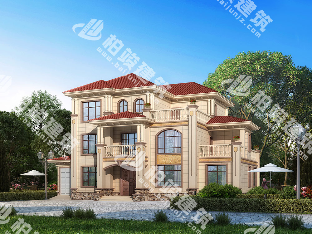 農村三層簡歐風格自建房設計圖，占地218㎡，外觀典雅溫馨，內部配置很全