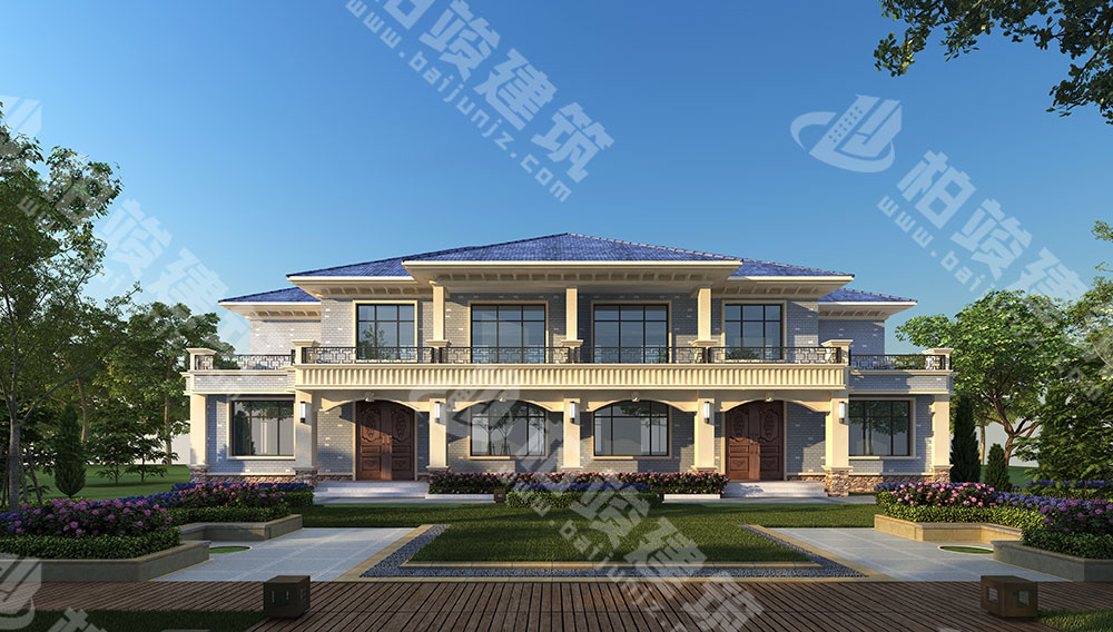 農村自建二層雙拼別墅，磚混結構，簡歐風格，戶型通透，布局合理