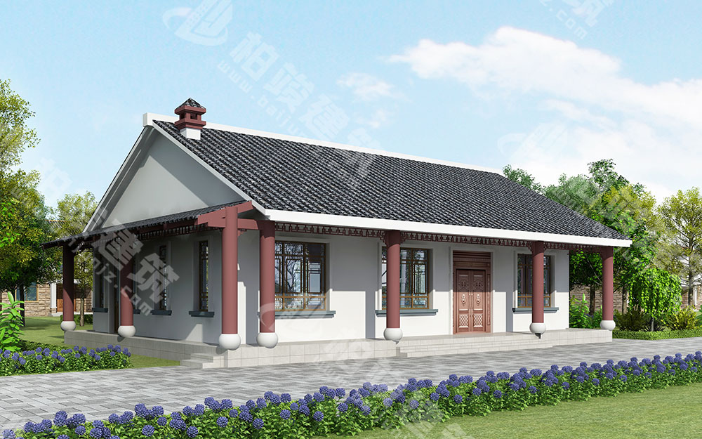 農村自建一層新中式別墅，內部四室，帶火炕、柴火灶、壁爐