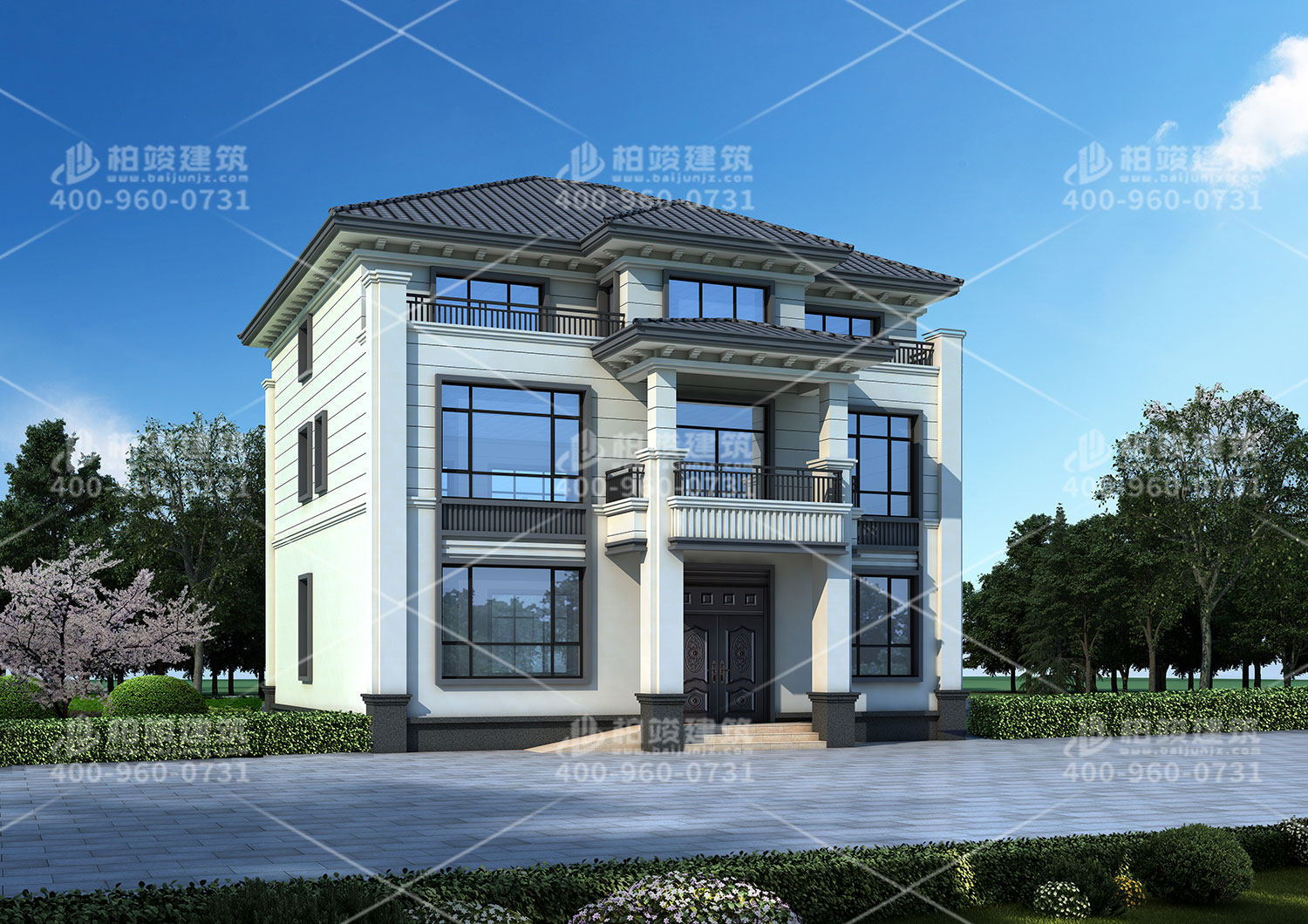 雙拼自建房設計圖，帶小車庫方便停車。