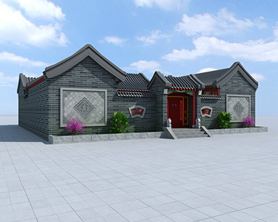 農村中式四合院，帶堂屋。