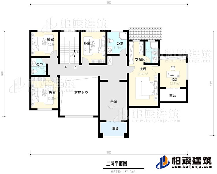二層：4臥室，陽臺，露臺 ，衣帽間，書房，內衛，公衛 ，茶室