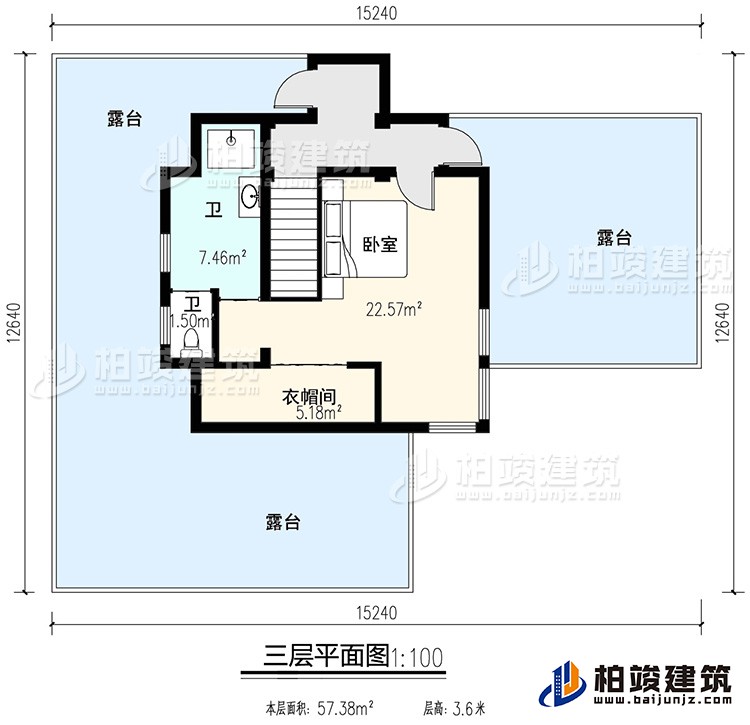 三層：臥室、公衛(wèi)、衣帽間、三露臺(tái)
