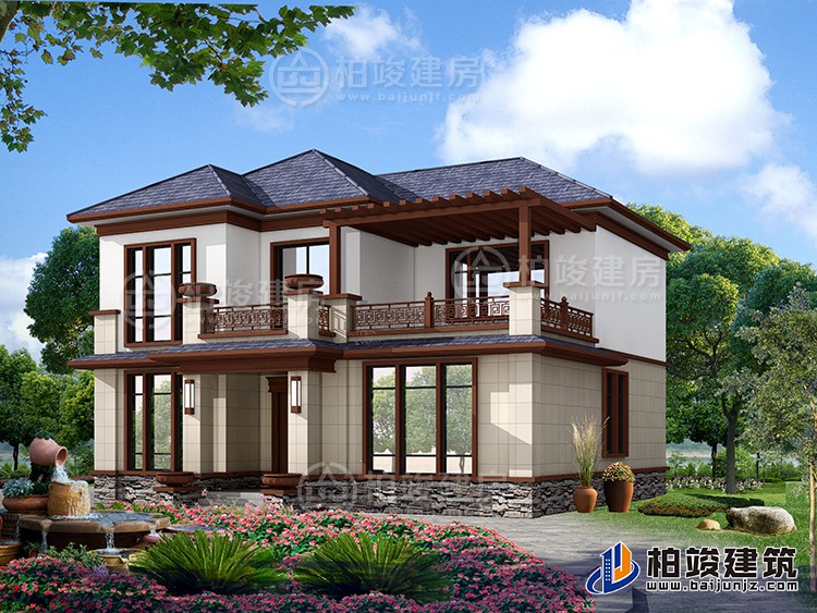 2019新款農村20萬元二層小樓圖，占地140平米左右BZ288-新中式風格