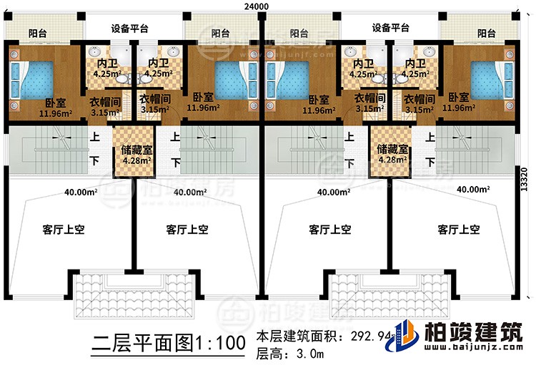 二層：4客廳上空、2儲藏室、4臥室、4衣帽間、4內(nèi)衛(wèi)、4陽臺