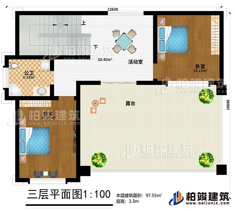 三層：活動室、2臥室、公衛、露臺