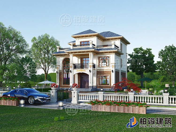 鄉村三層別墅CAD建筑設計圖，125平方米戶型，帶效果圖和全套BZ3511-簡歐風格