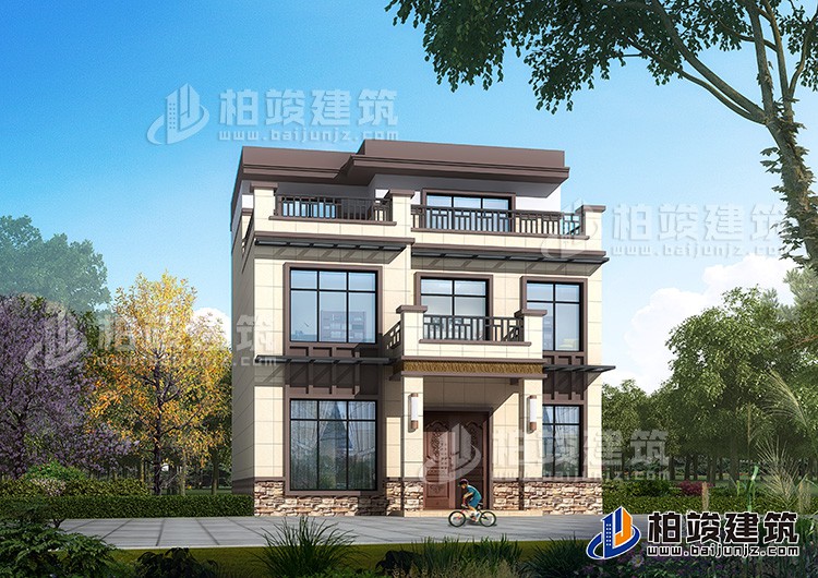 農村三層120平米房屋設計圖及效果圖，造價20萬BZ3515-新中式風格