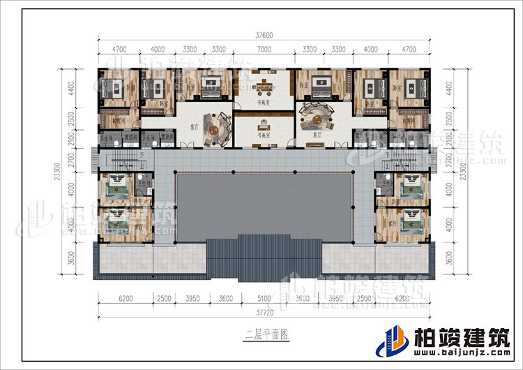 二層：2客廳、2書畫室、公衛、10臥室、2衣帽間、4內衛、2露臺