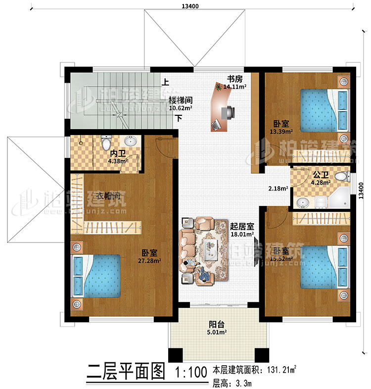 二層：室外觀景露臺、地下車庫入口、入戶門廊、玄關、客廳、神龕、茶室、樓梯間、2臥室、公衛、內衛